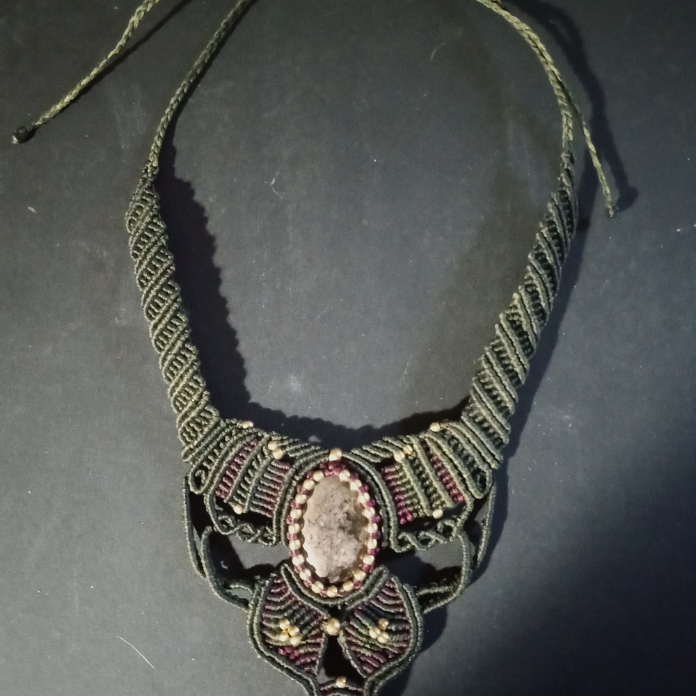 Handcrafted Macrame Jasper Deep Green Necklace - image 5